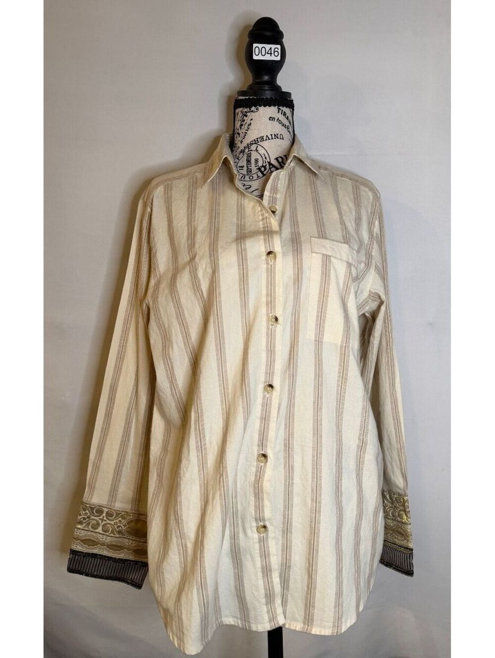 Y2K Together Medium Cotton Button-Up Shirt with Embroidered Cuffs